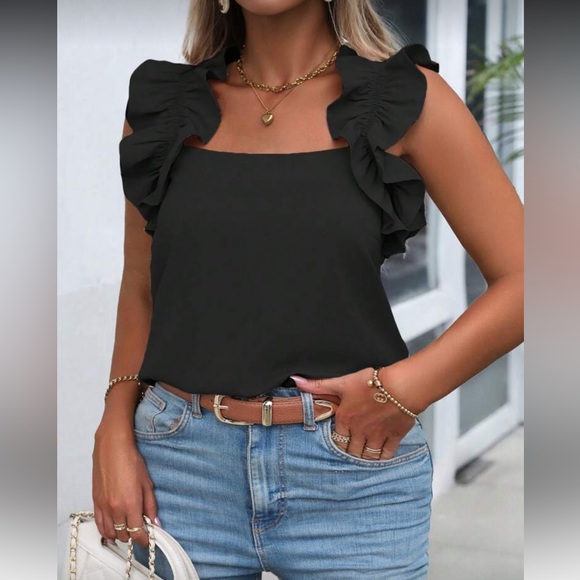 Ruffled Black Women's Top - Picture 1 of 7